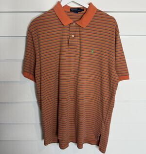 Polo Ralph Lauren Cotton Orange Striped Men's Short Sleeve Polo Shirt XL